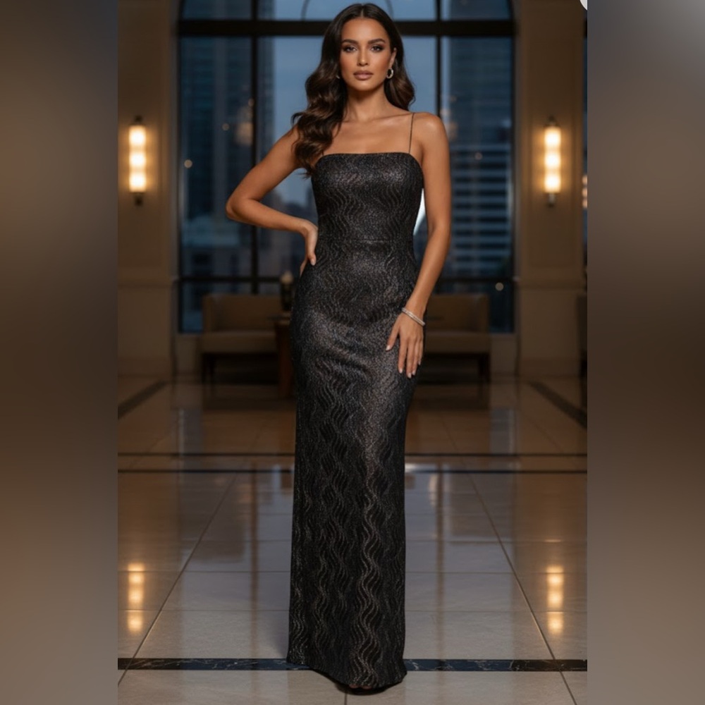 JS Boutique Strapless Black Gown